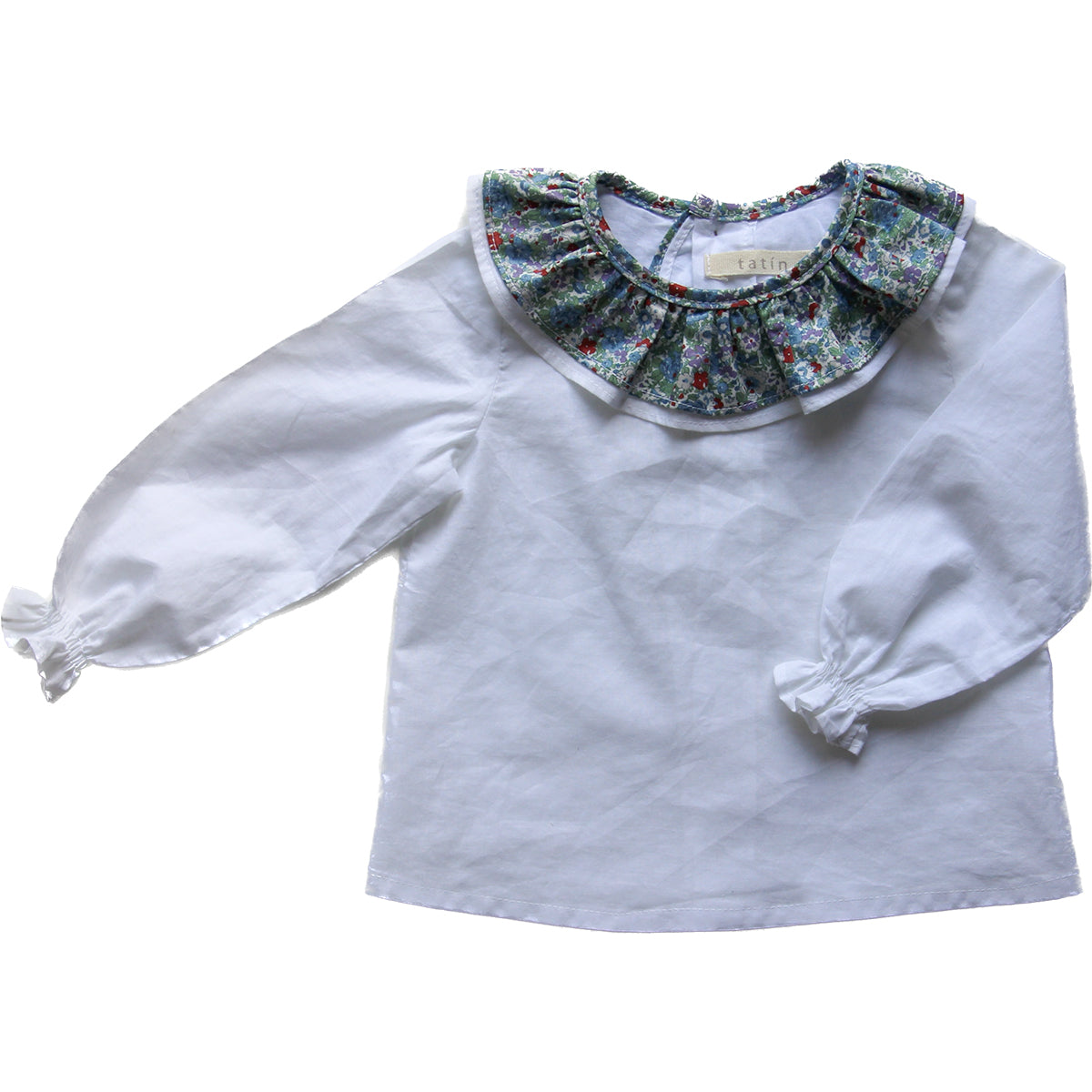 ARIEL Camisa manga larga - Blanca + Volante Libe azul verde