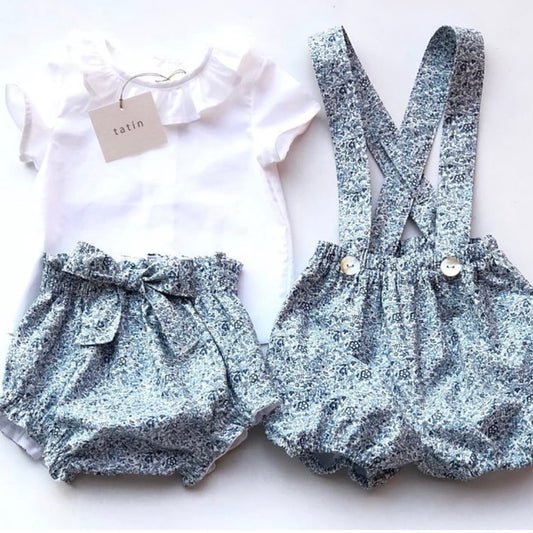 LEO Bloomers with suspenders - Mini Blue Print