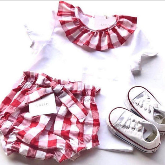 DANIELA Short sleeve shirt - White + Vichy Ruffle XL Red