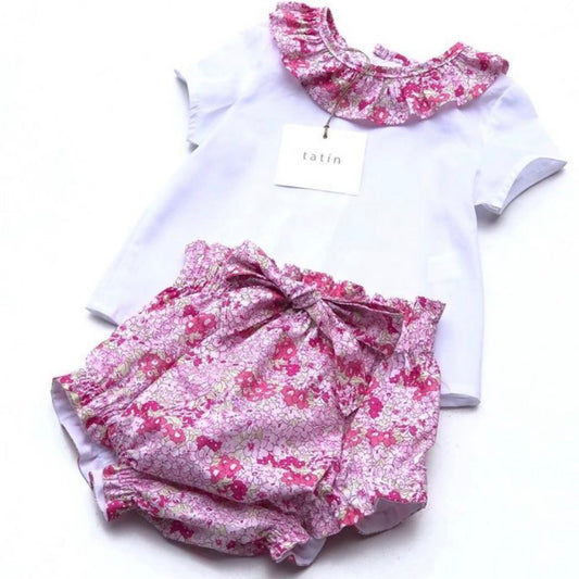 DANIELA Short sleeve shirt - White + Strawberry Garden Ruffle