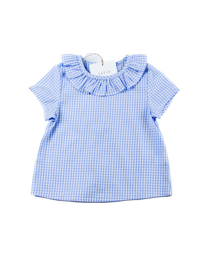 DANIELA Camisa manga corta - Vichy mini Celeste