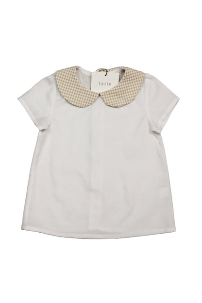 Mario Camisa - Blanca y cuello Vichy mini Beige