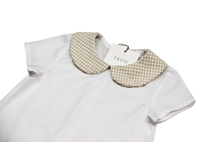 Mario Camisa - Blanca y cuello Vichy mini Beige