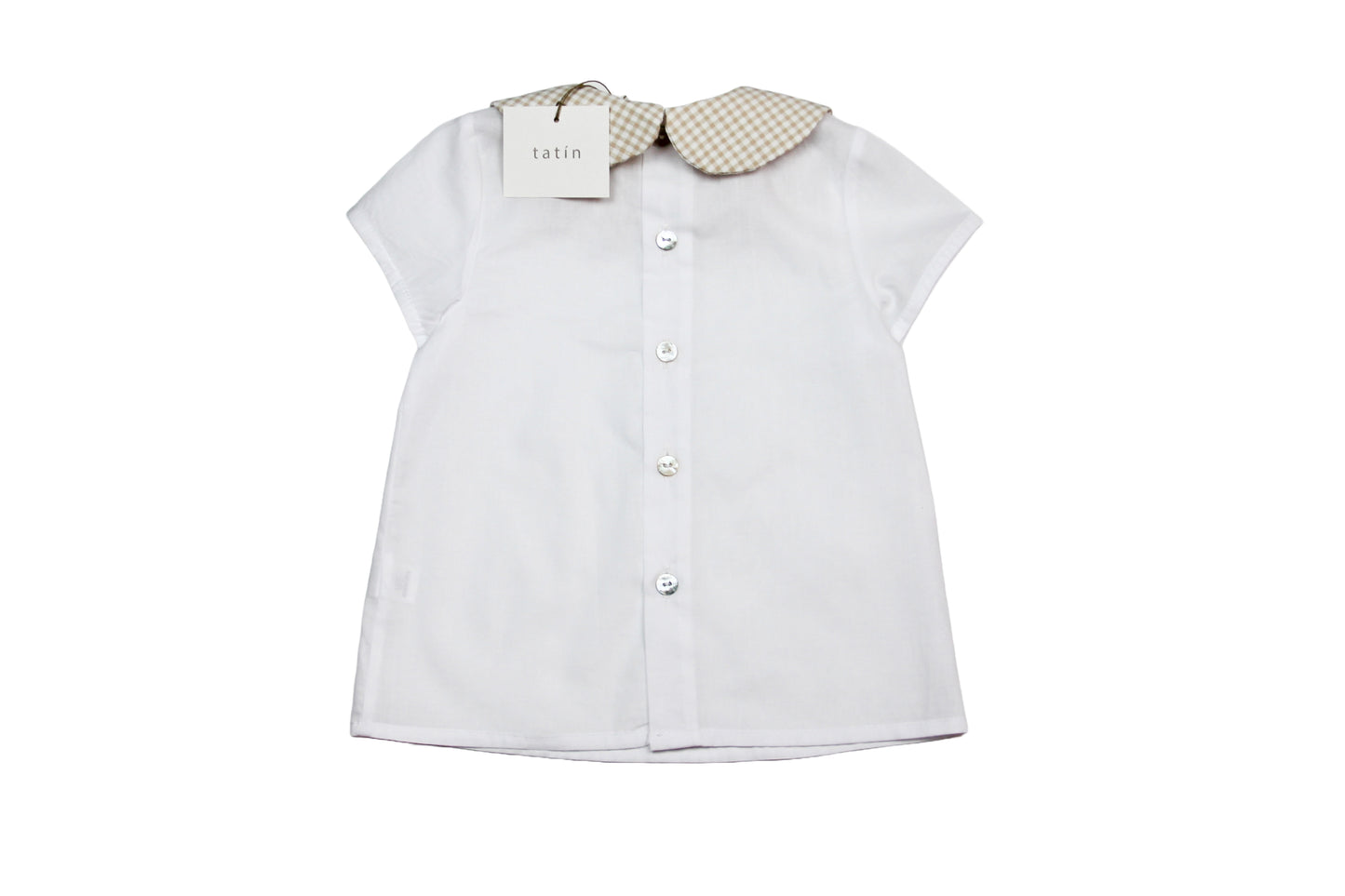 Mario Camisa - Blanca y cuello Vichy mini Beige