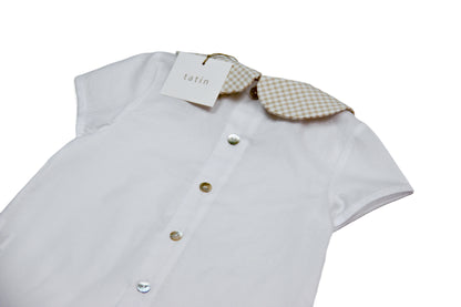 Mario Camisa - Blanca y cuello Vichy mini Beige