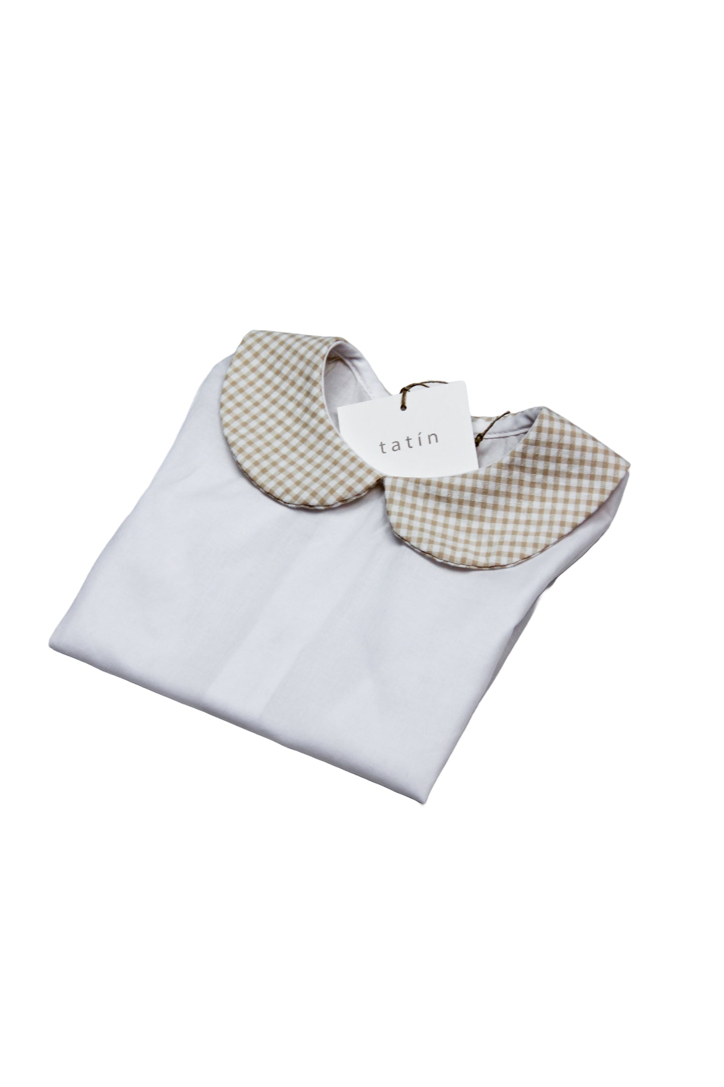 Mario Camisa - Blanca y cuello Vichy mini Beige